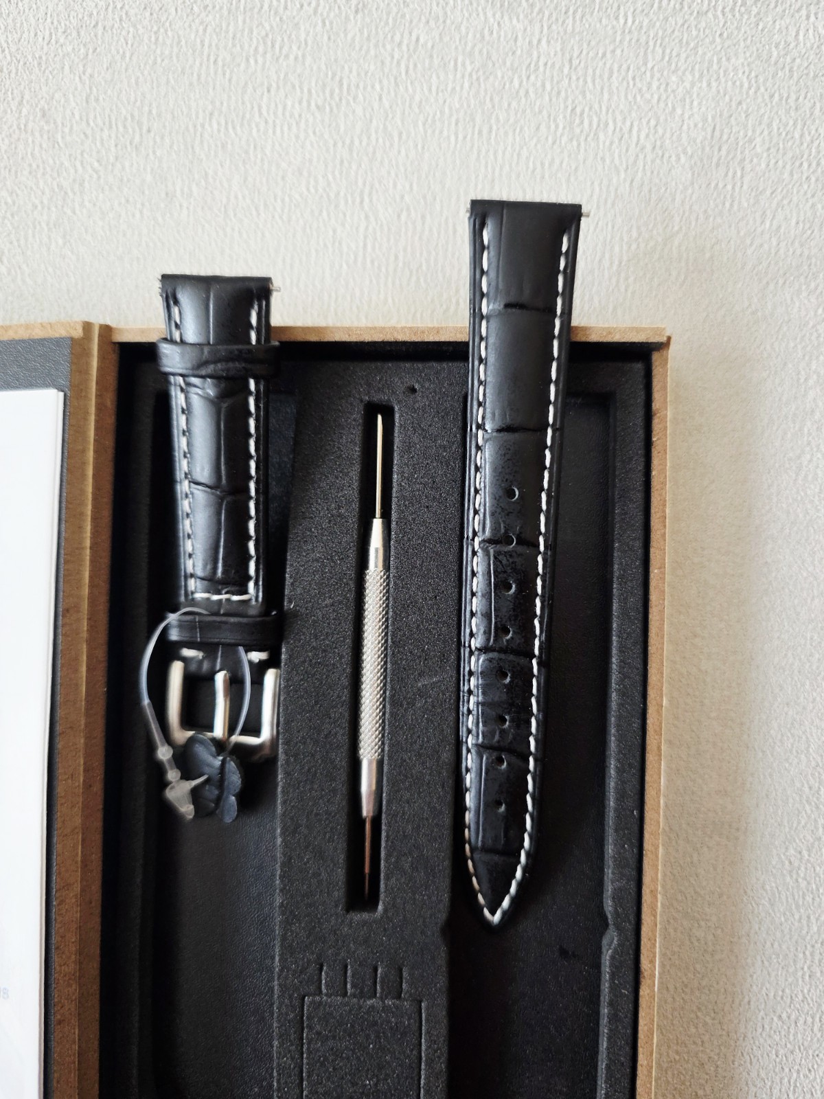 Leather Watch Strap Genuine 16mm Replacement Band, Black Watchstrap Silver Clasp