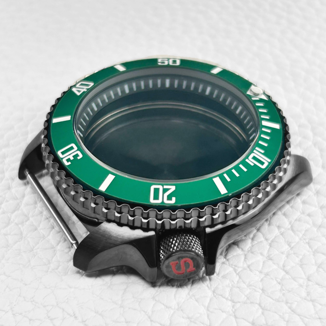42MM Black PVD Watch Case Green Bezel for NH35/NH36/4R Movement Stainless Steel