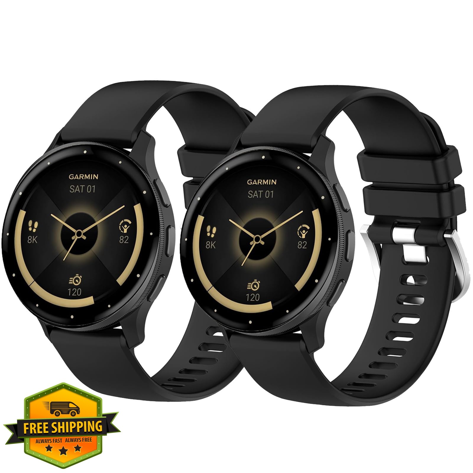 Xiaodib 18mm Bands Garmin Venu 3S 2S Vivoactive 4S Forerunner 265S Black