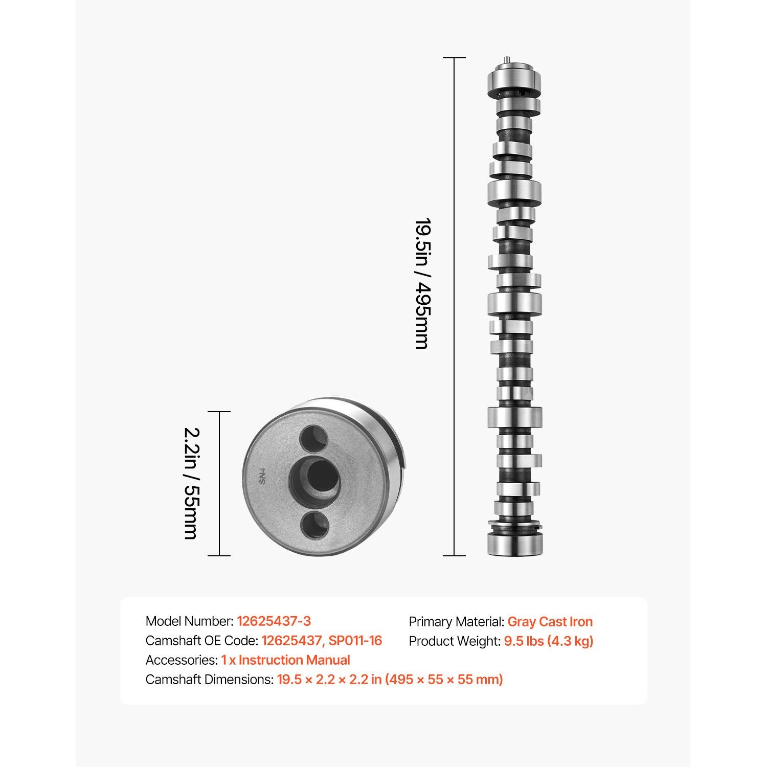 Engine Camshaft, 12625437 SP011 – 16 Cam Replacement, Compatible with Norris