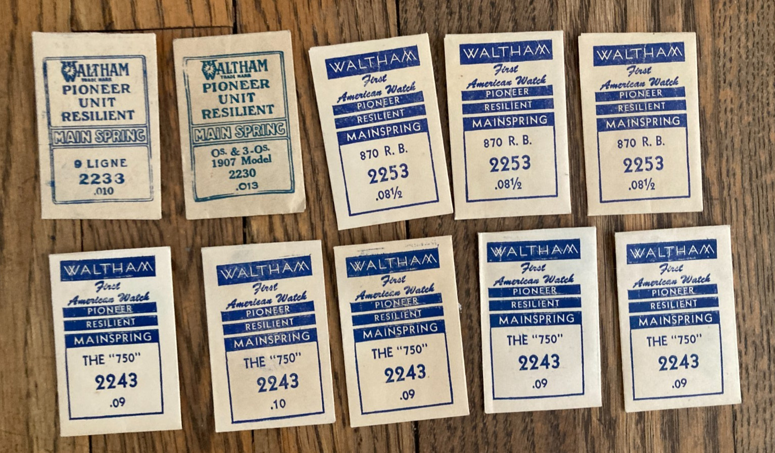 LOT x 10 New Old Stock Waltham Pocketwatch Mainsprings 2243, 2253, 2230, 2233