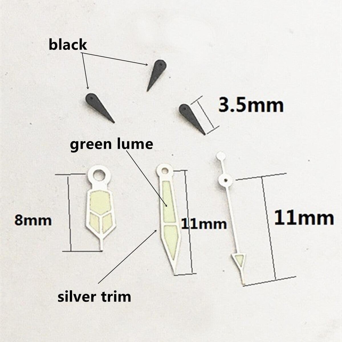 Pack of 2 11mm Black Small Second Hands with Silver Trim for VD53 VD54 VD57