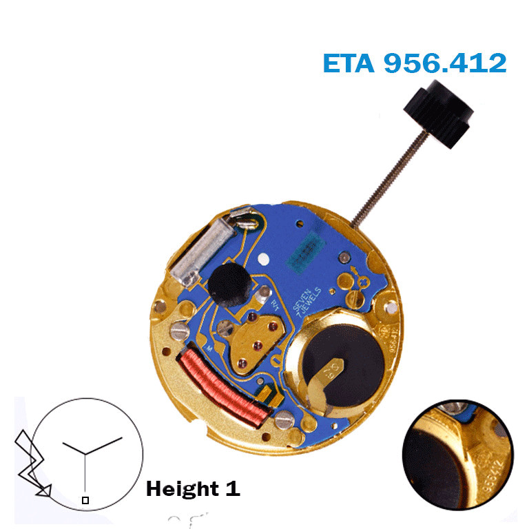 ETA 956.412 Swiss Made Quartz Movement-Gray Date Disk At 6- 3 Hands- Height :1.