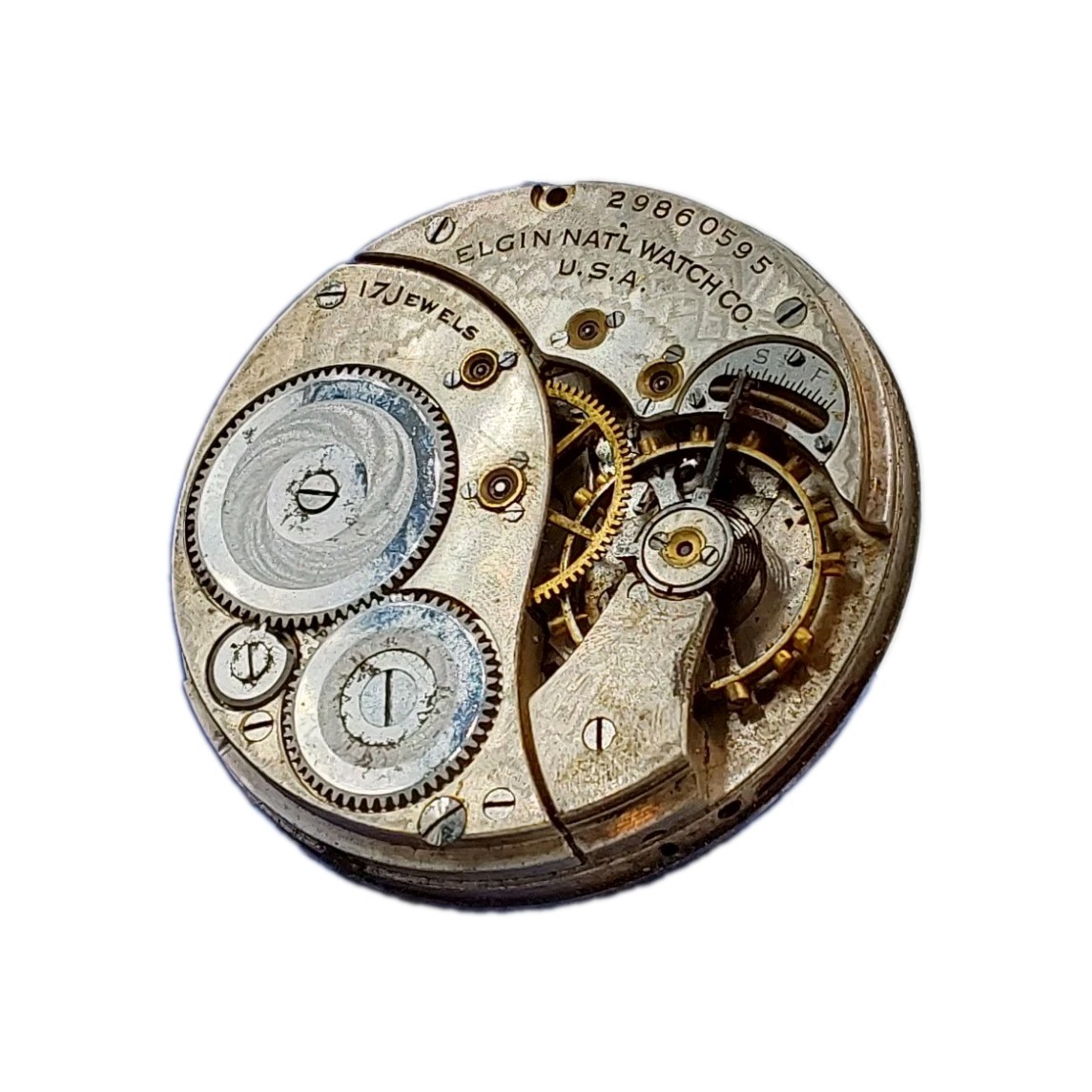 Elgin 345 12s Movement Sunk Metal Dial Pocket Watch Parts 2104