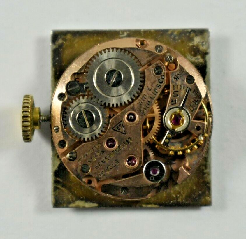Vintage Swiss Made Phillips 17J Wrist Watch Movement lot.t