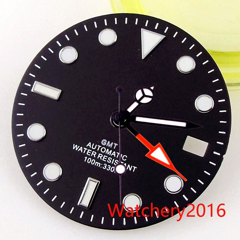 29MM 2.9mm Hole Green Luminous Black Watch Dial Fit NH34 NH34A GMT Automatic