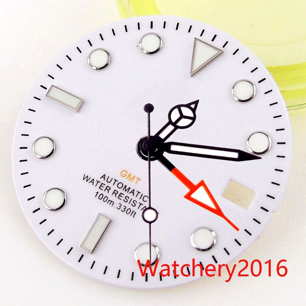 29MM 2.9mm Hole Green Luminous Black Watch Dial Fit NH34 NH34A GMT Automatic