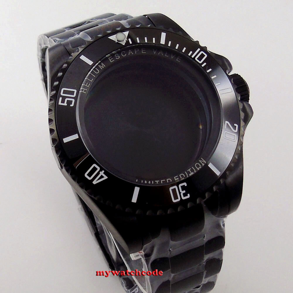 Black PVD 43mm SEA automatic Watch Case Strap Fit 2824 2836 8215 NH35 NH36 NH34