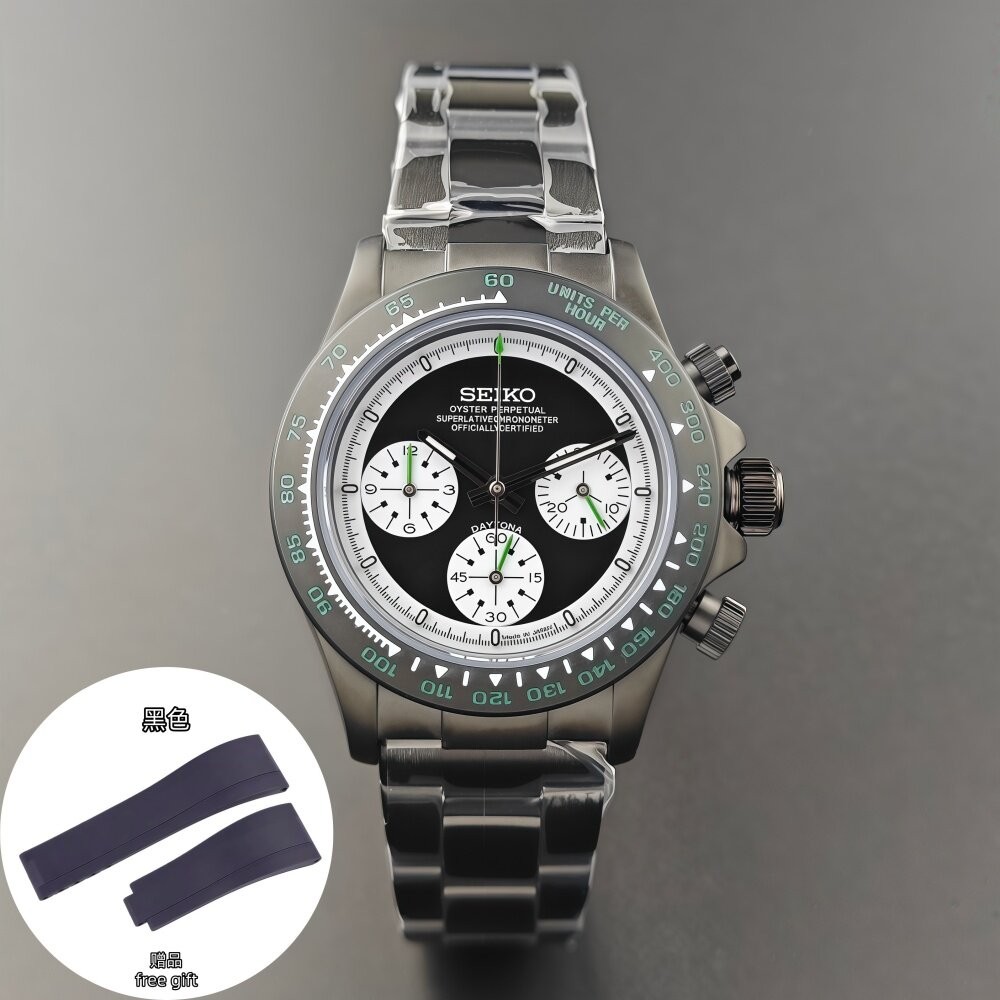 29.5mm Multi-Functional Black White Watch Dial Green Lume for Vk63 Movement