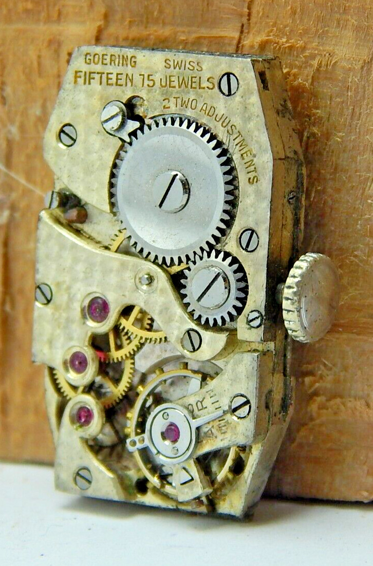 Vintage Goering 15 jewel 2 adjustment watch movement with dial and crown & stem