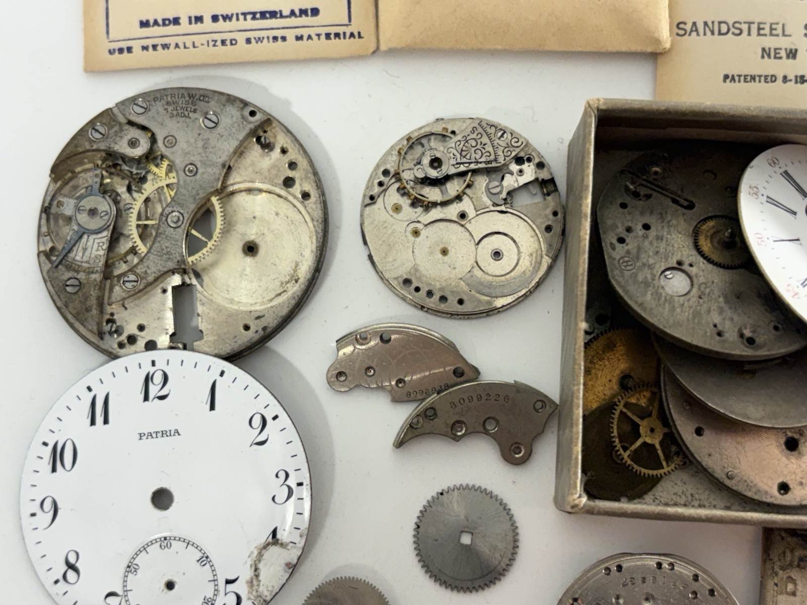 Lot of Vintage Watchmaking Watch Movements, Faces and Crowns for Parts or Repair