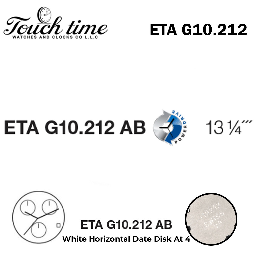 ETA G10.212 AB-Quartz Movement-White Date Disk At 4-Horizontal-4 Jewels-3 Hands.