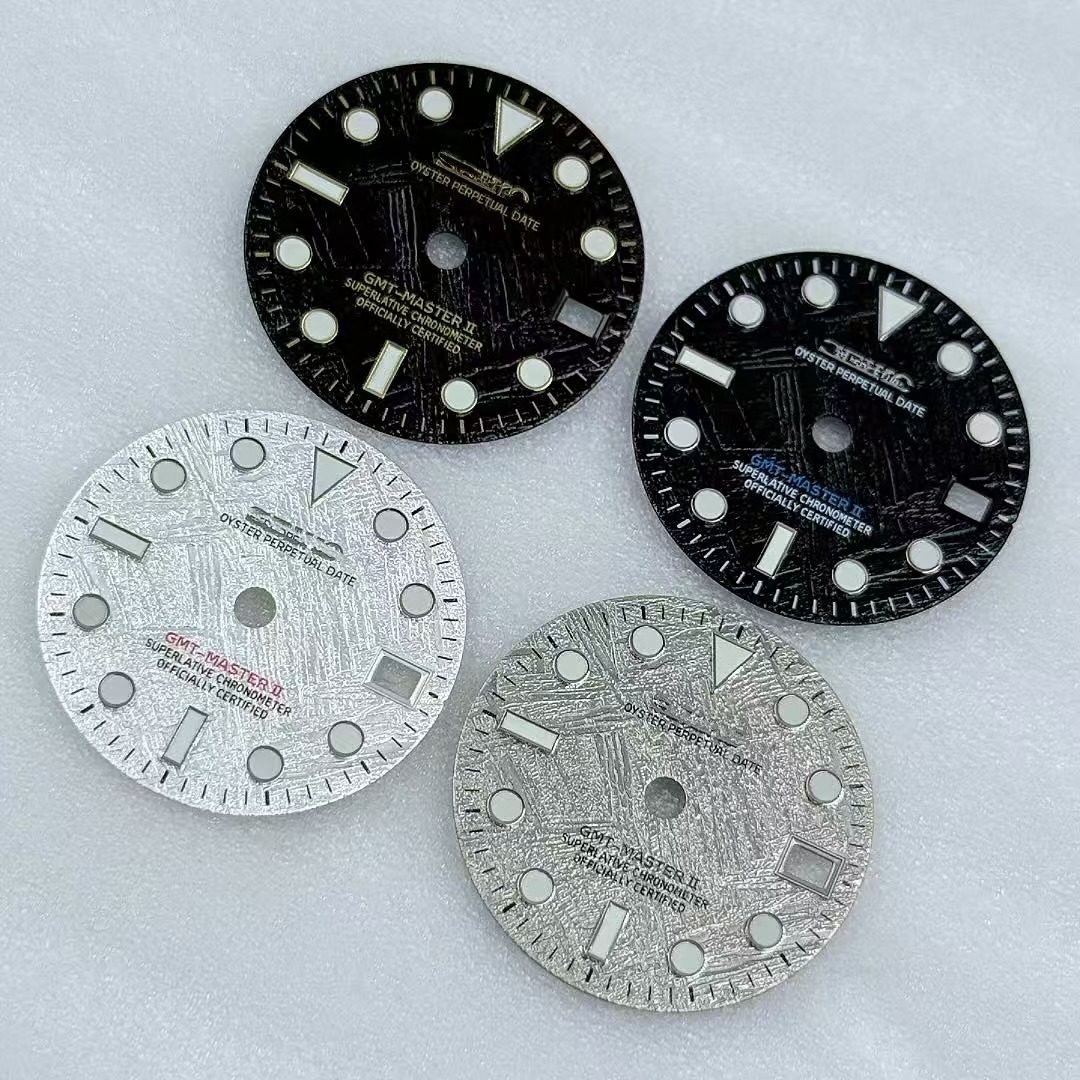 28.5mm GMT Meteorite pattern Watch Dial Green Luminous For NH34 Movement