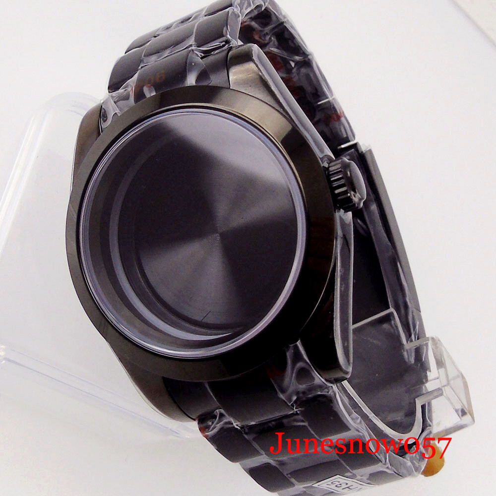 fit NH35A NH36A MIYOTA 8215 Black PVD Polished 39mm Watch Case Glide Lock