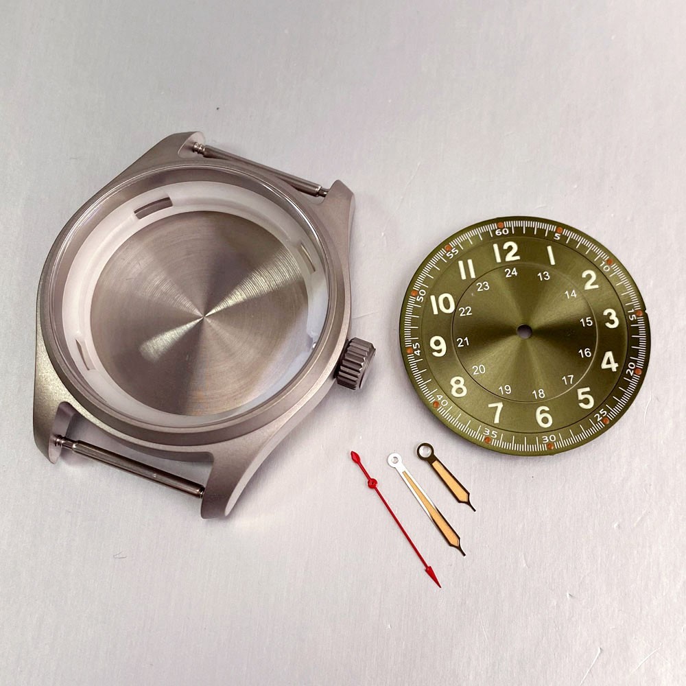 39mm Pilot Titanium Watch Case With 33.5mm Dial Set Fit NH35 Miyota 8215 PT
