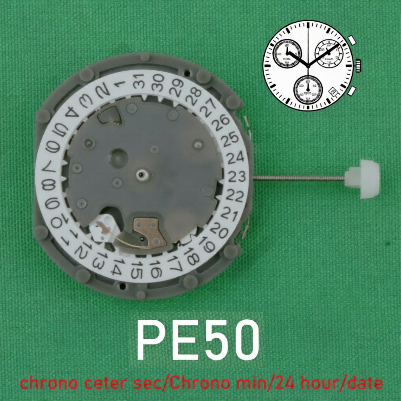 Quartz Watch Movement Chrono Center Second Day Date 24H DIY Mod Parts For PE50
