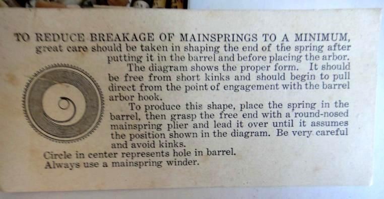 antique ELGIN WATCH MAIN SPRING TIN repair parts ORNATE illinois collectible