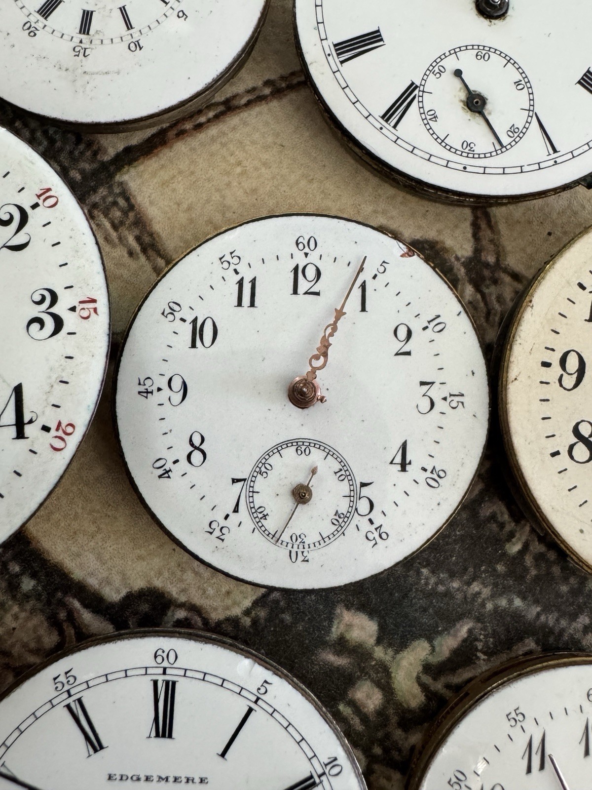 Lot Of 7 Antique Pocket Watch Movements With Porcelain Dials