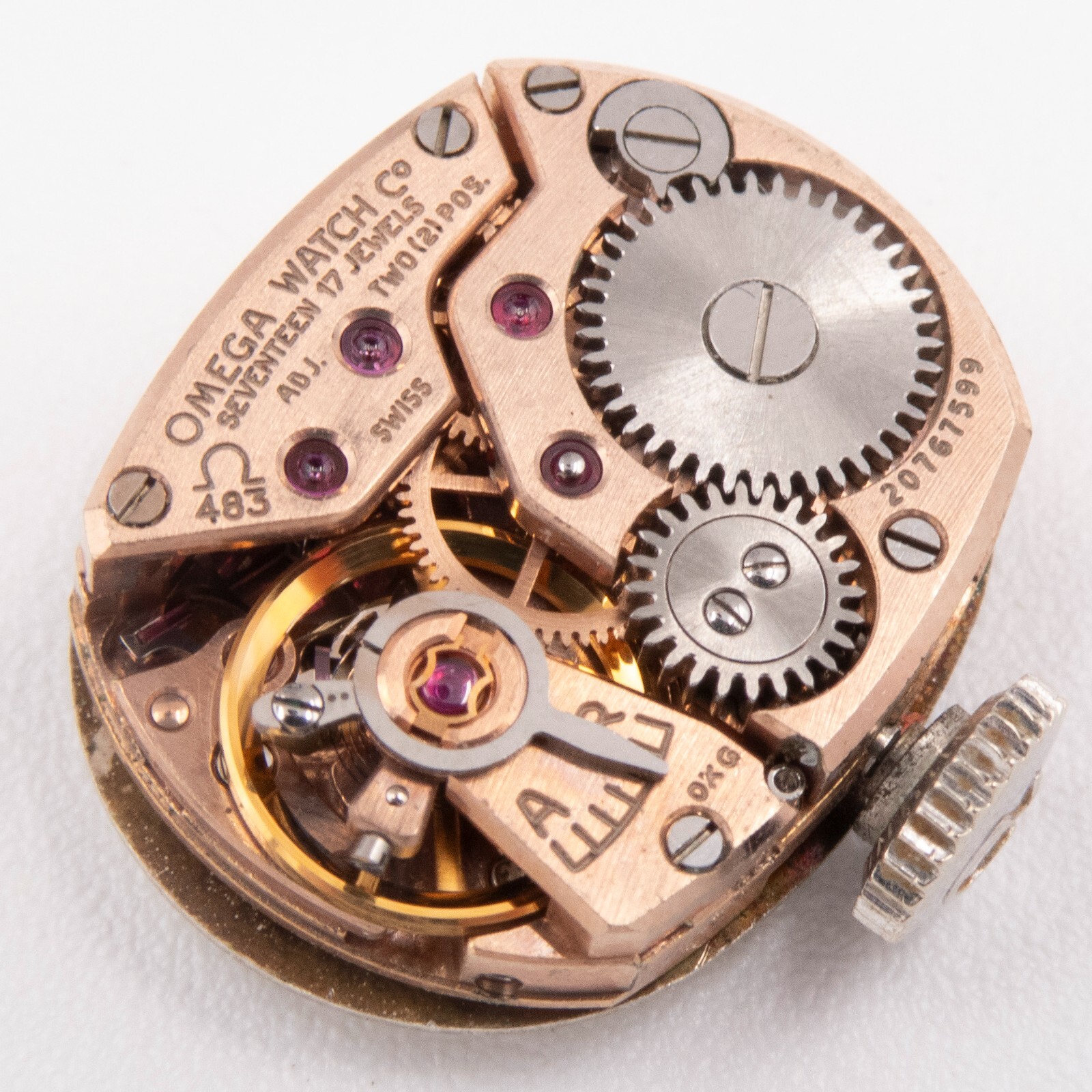 Vintage Omega Caliber 483 17-Jewel 2-Adjustment Wristwatch Movement, Keeps Time