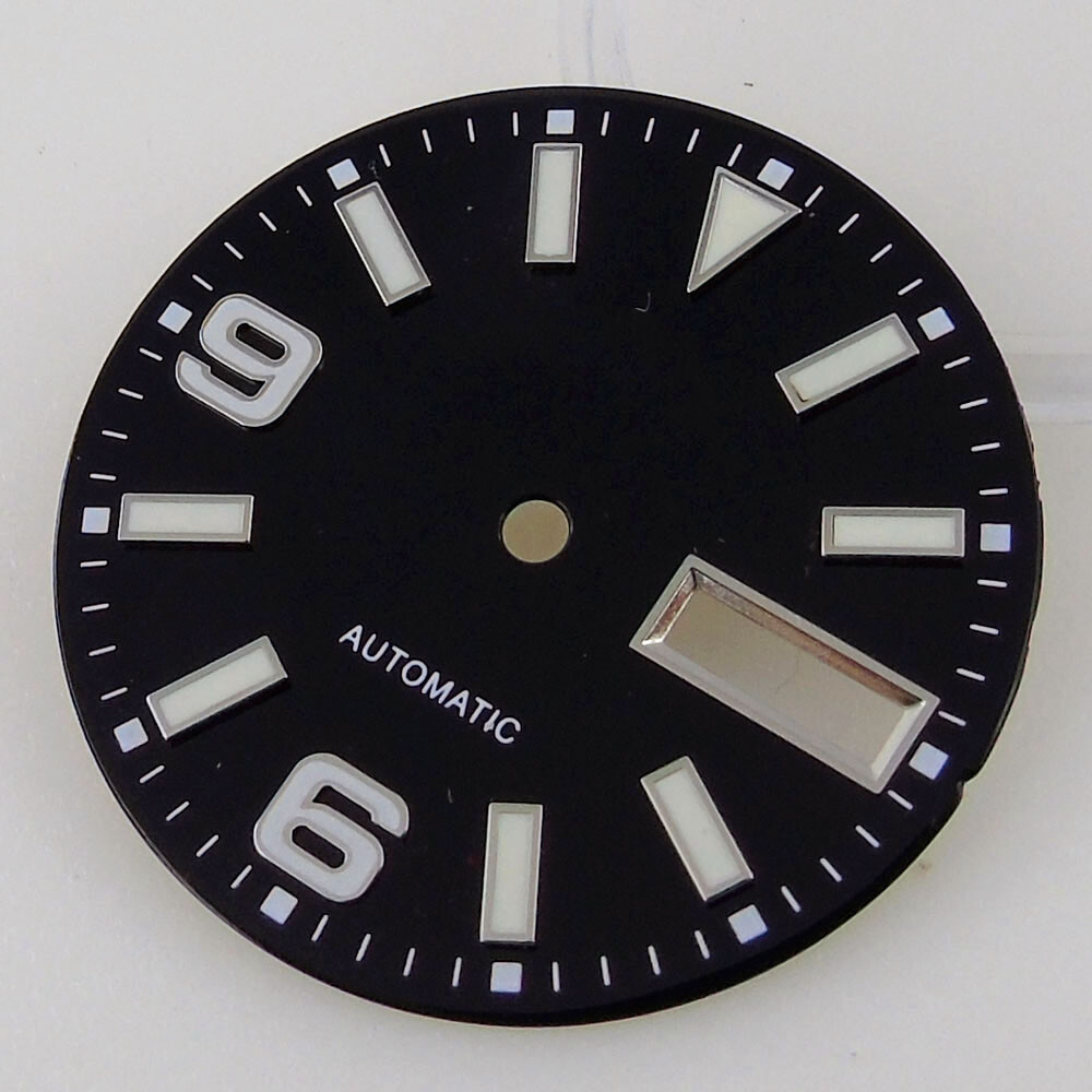 BLIGER 29mm Black Sterile NH36 Luminous Watch Dial Face With Date Week Window