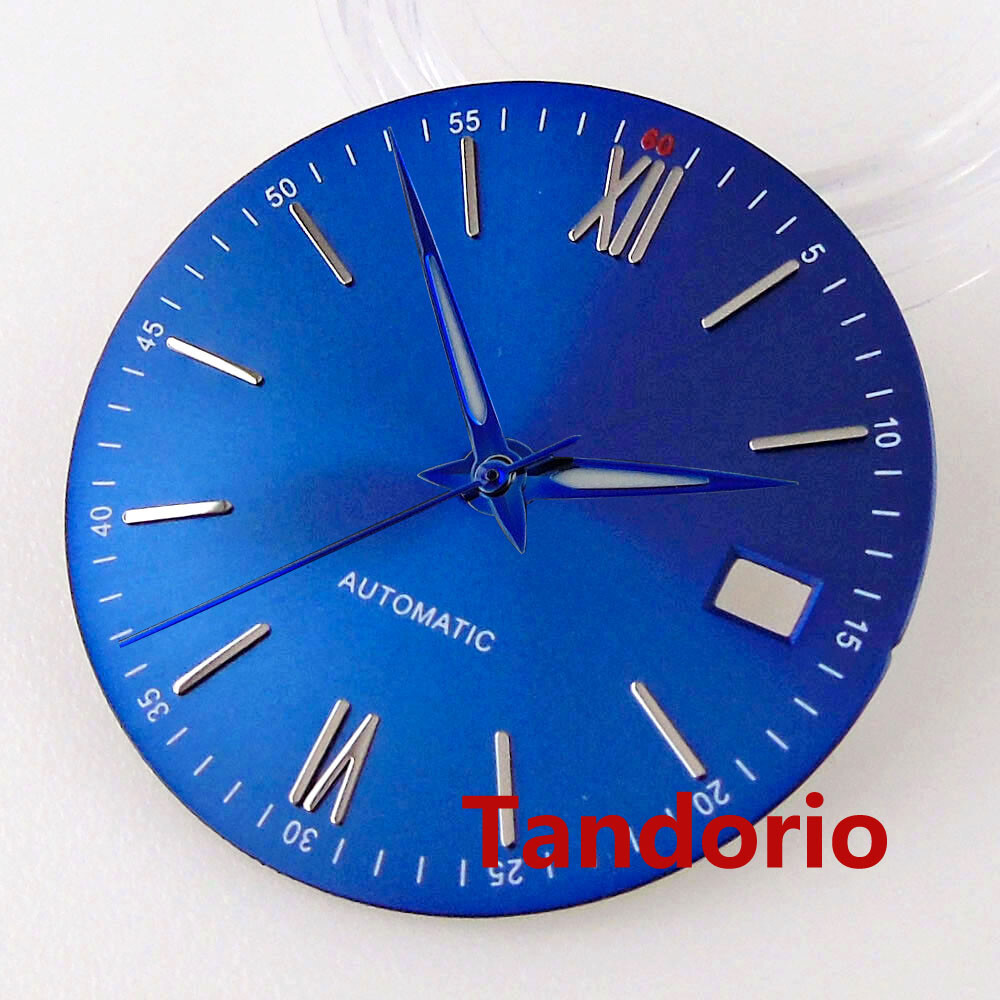 31mm Bliger Silver Blue Black Dial Hands Fit NH35A NH36A Movement Date Window