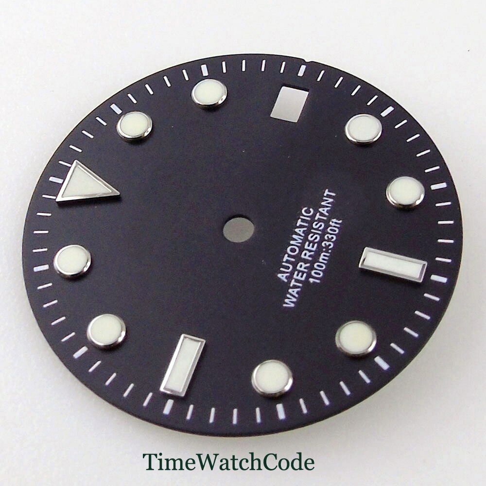 29mm Black/Blue/Green Sterile Watch Dial Fits NH35A Movement Date Luminous