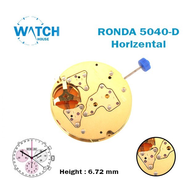 Genuine Ronda 5040D Watch Movement Swiss Parts 3 Hands, Date at 4 Angled