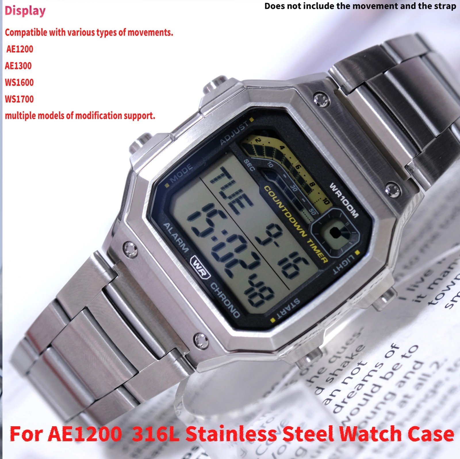 Watch Case 316L Steel Blue AR Glass Waterproof Ring Fit 3299 Movement Mod Kit