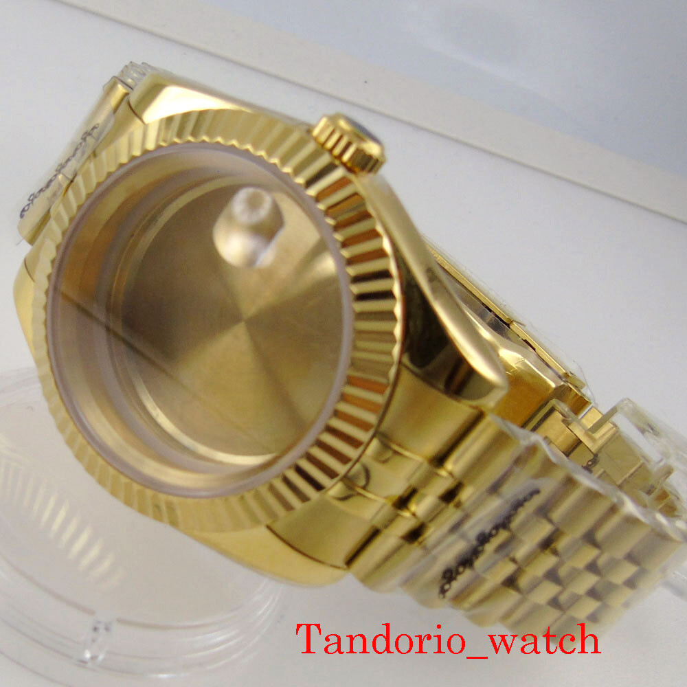 39mm Luxury Yellow Gold Watch Case Strap For NH35A NH36 MIYOTA 8215 Movement