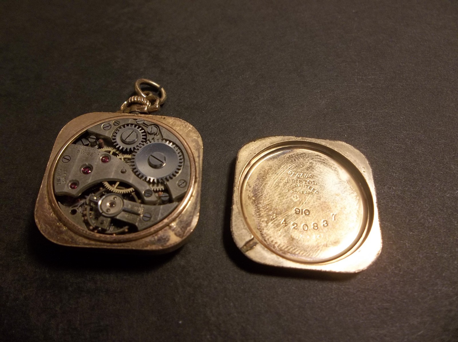 Ladies Lancet Square Pendant Watch-15 jewels-5 adj Parts/Repair/Scrap Not Workin