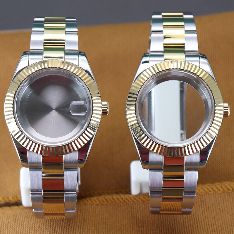 36/40mm Silver And Gold log Watch Cases oyster Band For Seiko NH35 Nh36 Movement