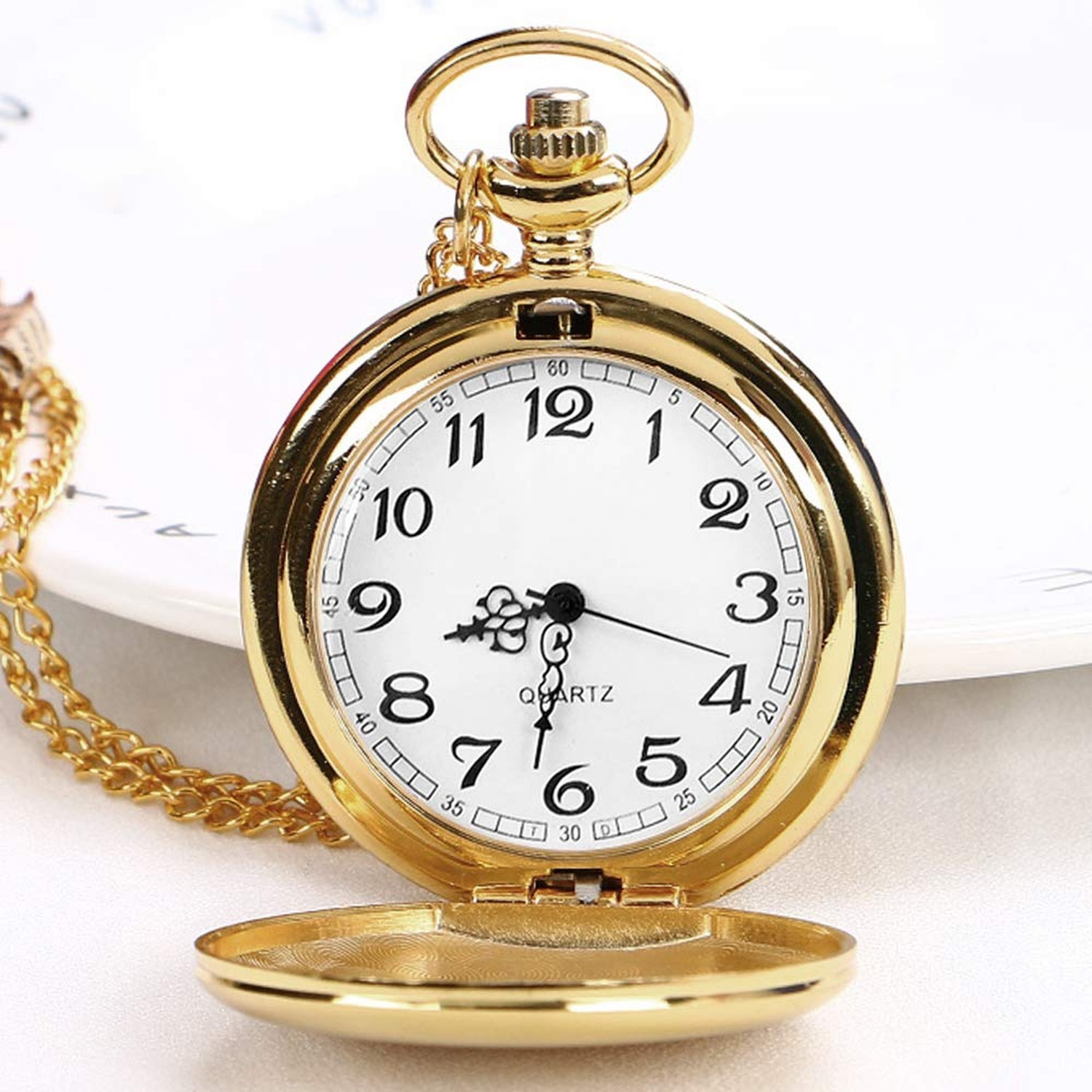 Set of 2 Classic Pocket Watch with Chain for Men and Women Silver Gold