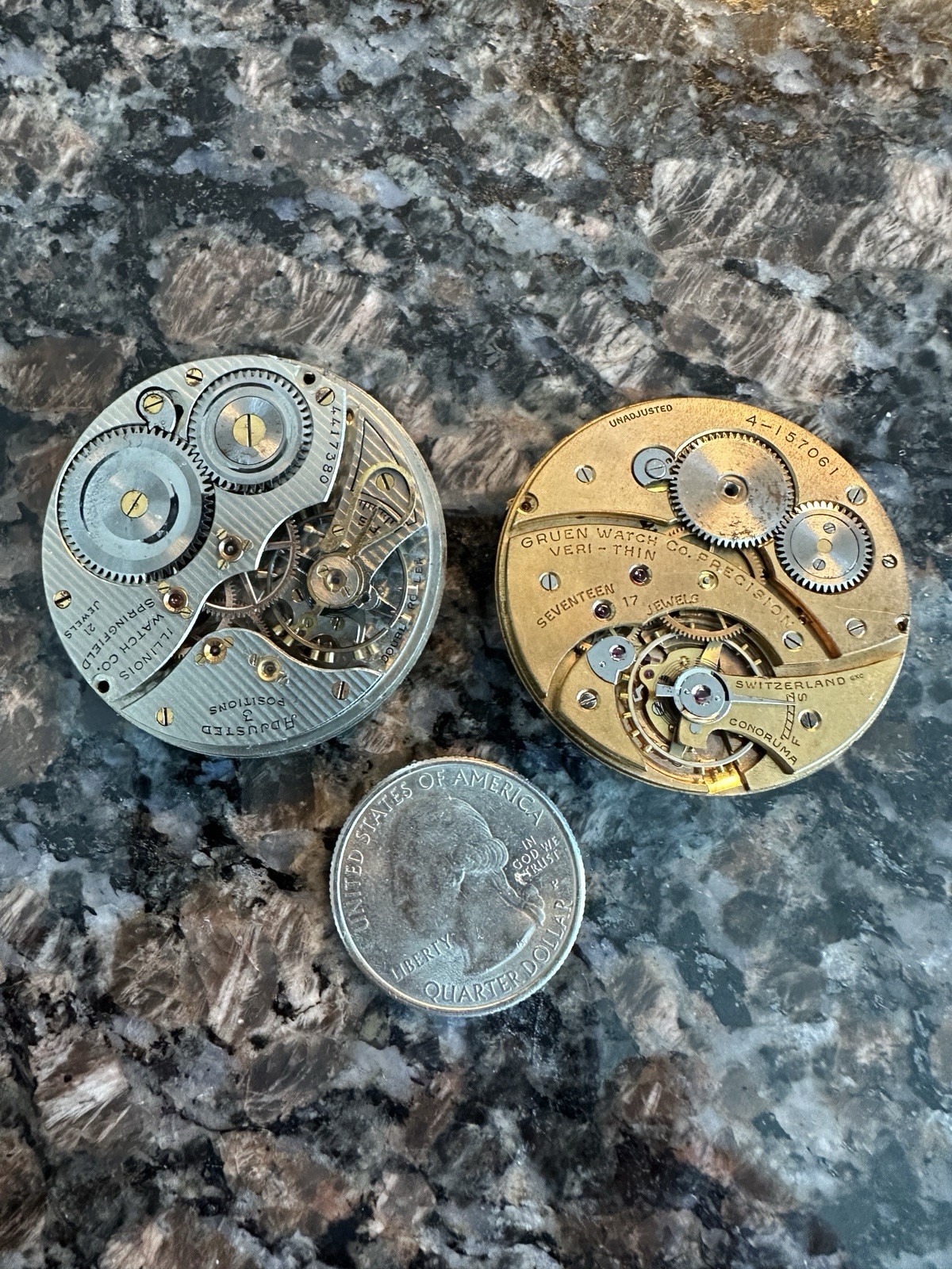 Illinois 21J And Gruen Veri Thin 17J Pocket Watch Movements