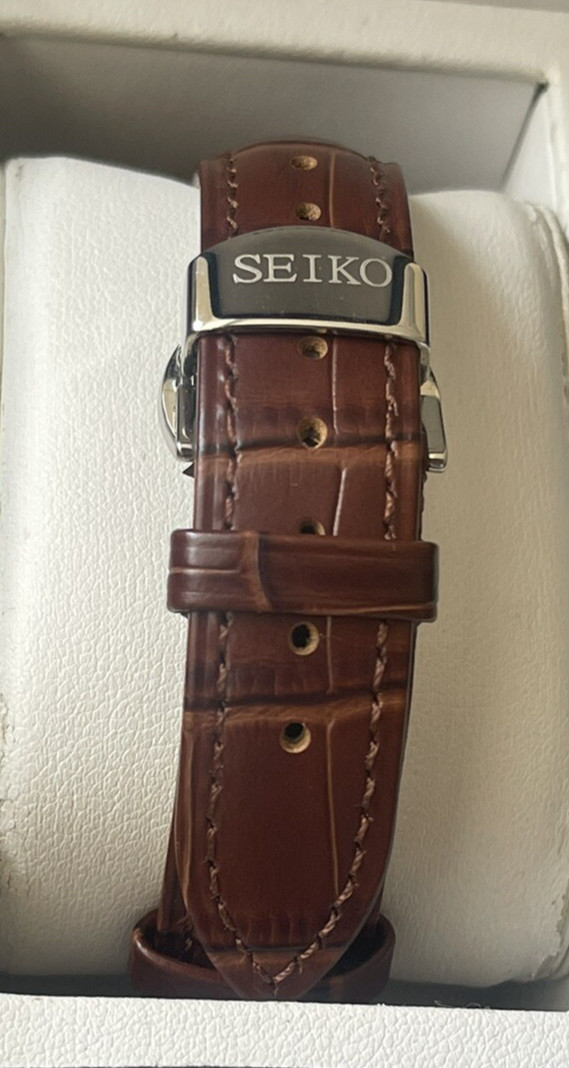 Seiko 20mm Brown Croc Leather Strap with stainless steel Butterfly Deployment