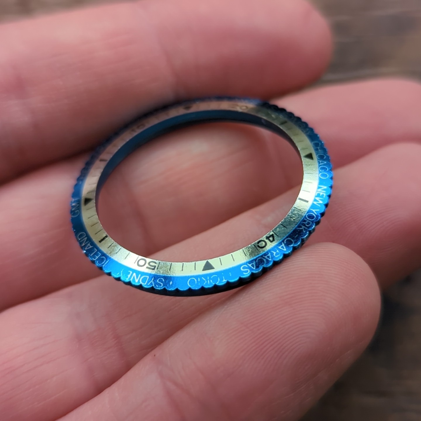 1960s Blue Skin Diver World Time Watch Bezel part NOS 35.6mm (I67)