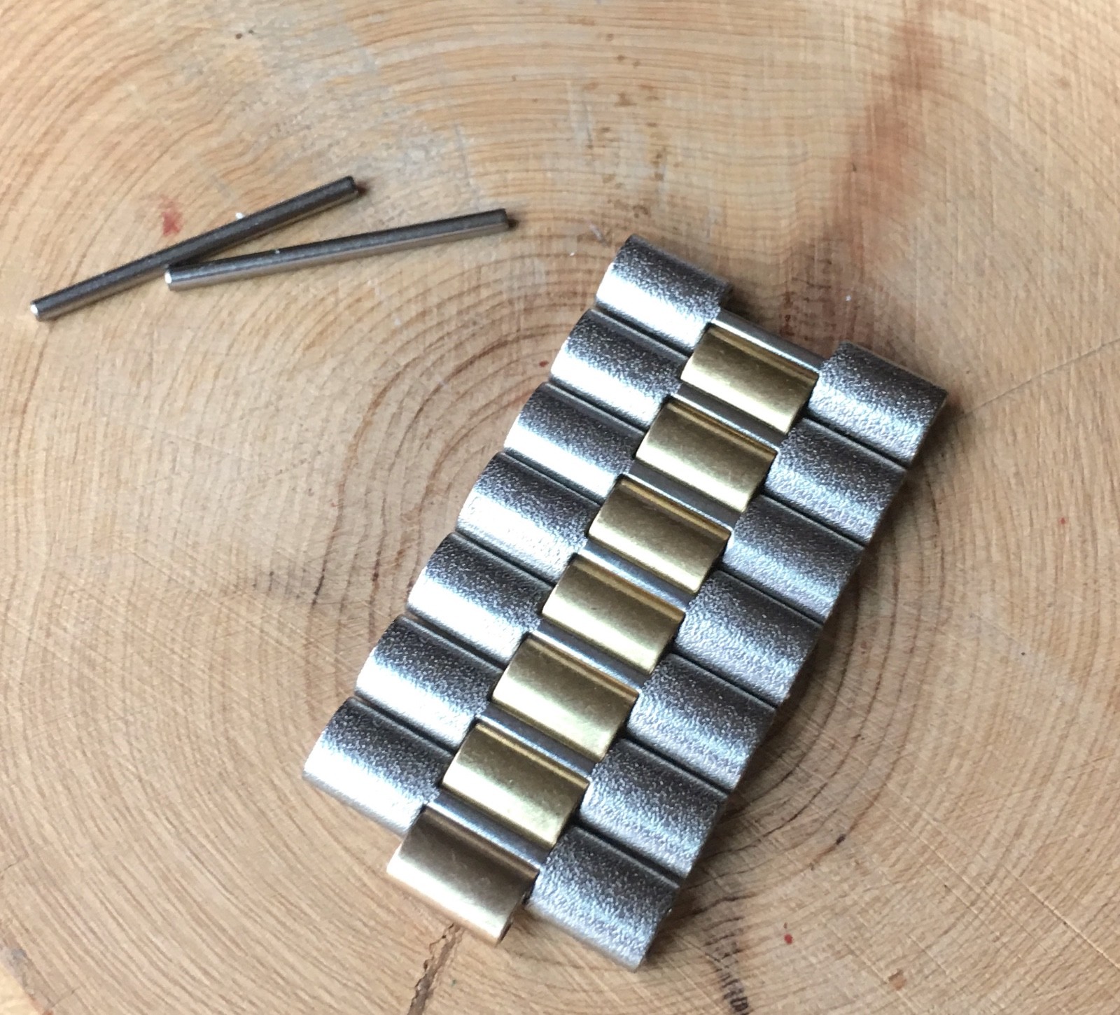 7 rare shaped steel & gold 3-row NSA band links for vintage watch NSA bracelet