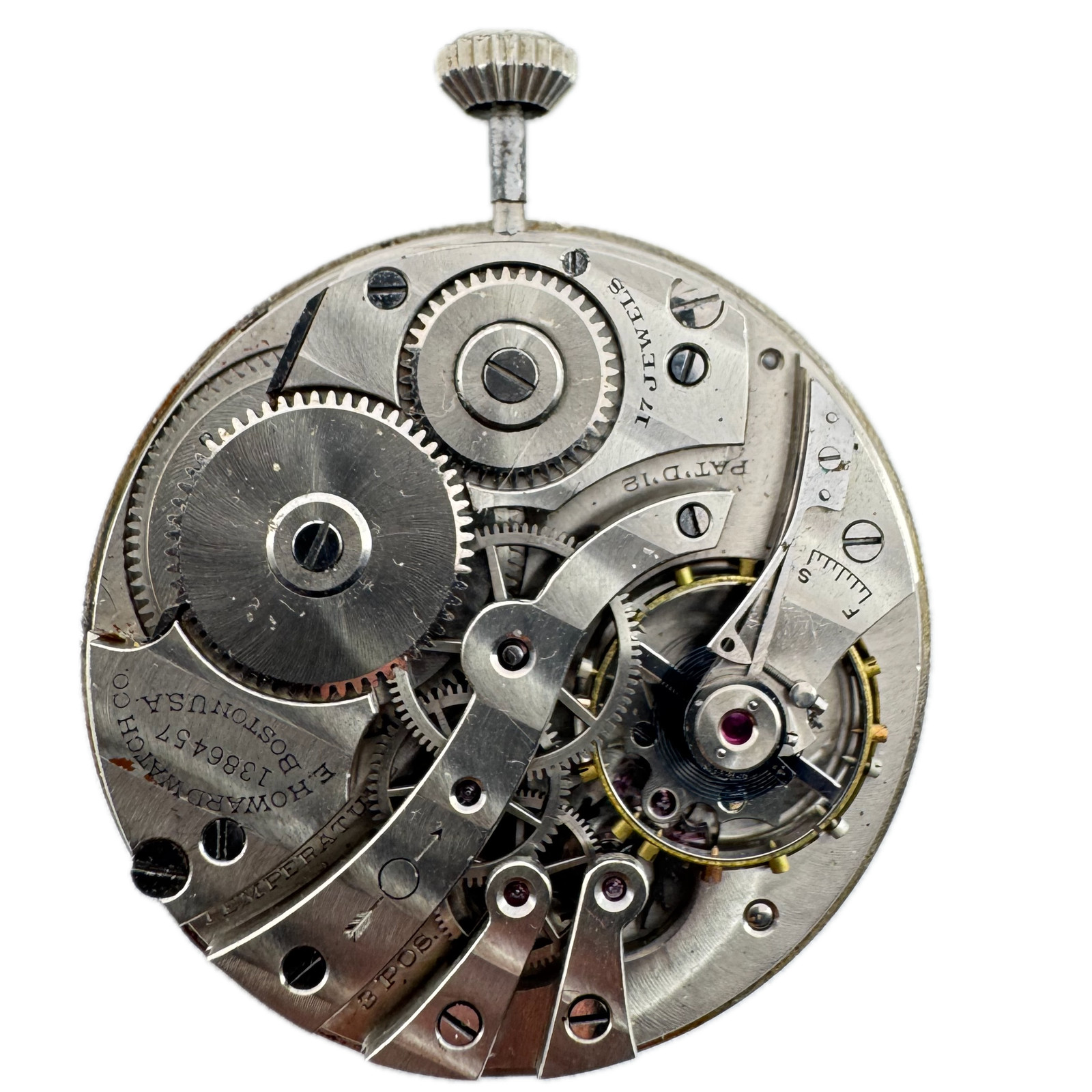 Antique 12s 1923 E. Howard Breguet Moon Hands 17J Pocket Watch Movement Series 7
