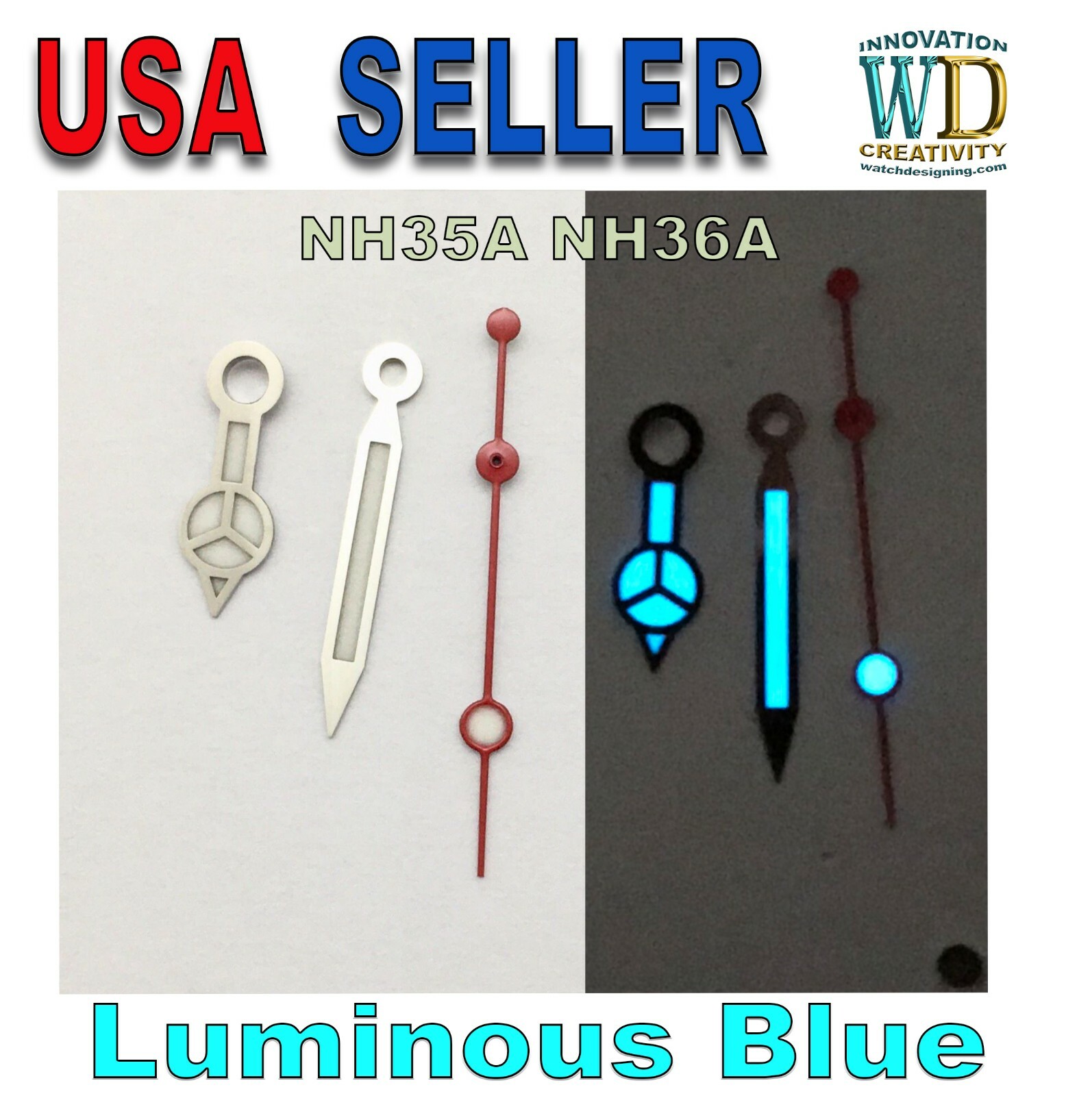 Luminous Green Watch Silver Hands Parts NH35A NH36A Movements Red Seconds hand