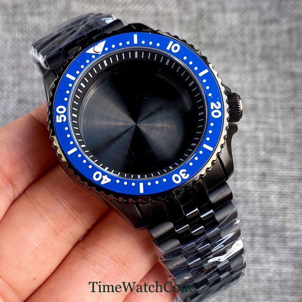 41mm 200m Diver Black PVD Watch Case Fit NH35 NH36 Ceramic Bezel Sapphire Glass