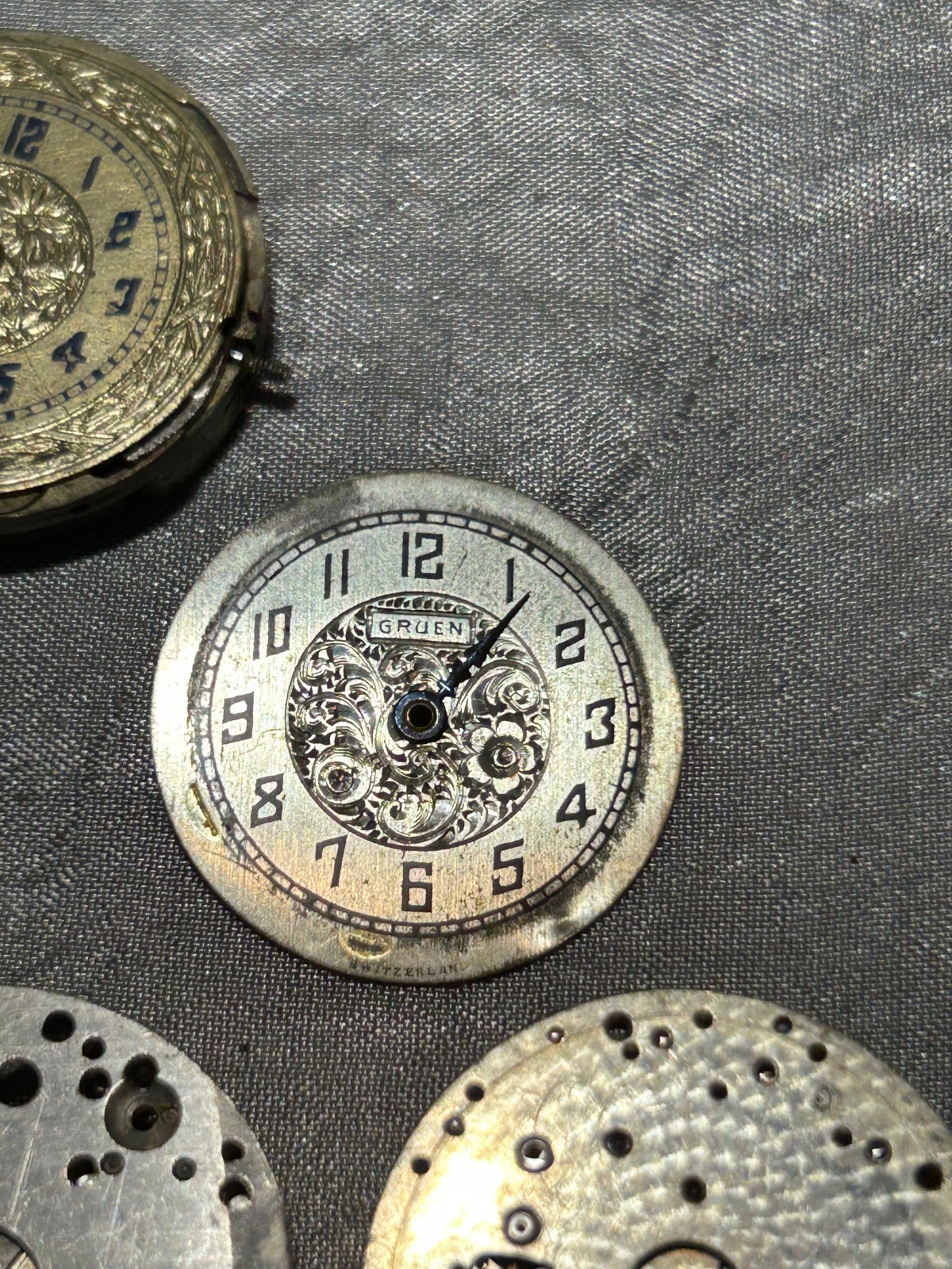 9) VINTAGE WATCH PARTS -BULOVA-HAAS-ETNA-REVERE-WALTHAM-GRUEN FACE ONLY