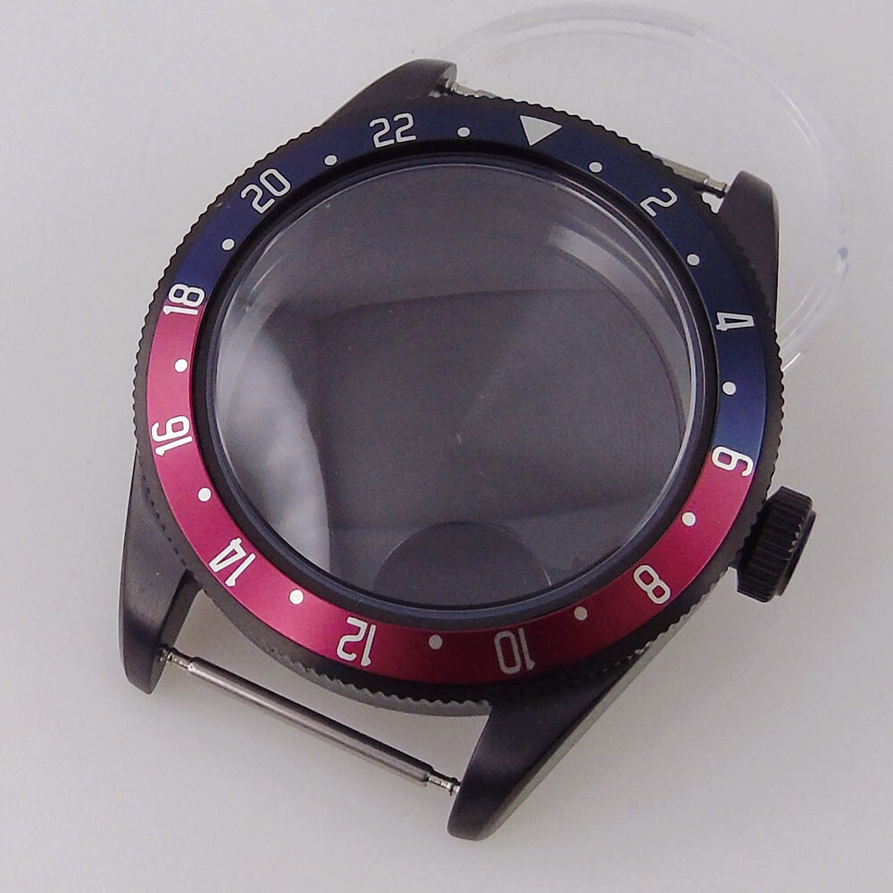 39mm Black PVD Sterile Men Watch Case Domed Sapphire Glass Fit Auto NH35A PT5000
