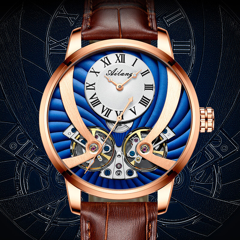 AILANG Men’s Watch Hollow Dual Tourbillon Automatic Mechanical Wristwatches Gift