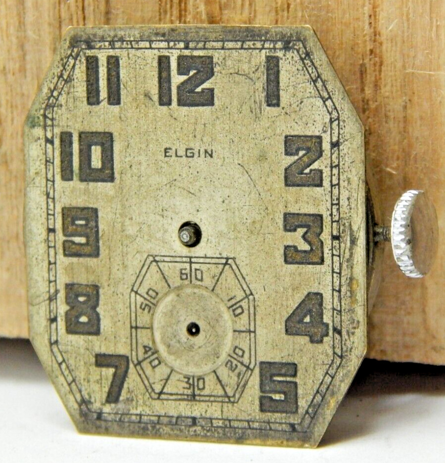 Vintage Elgin 1928 Grade 430 model 1 7 jewel 6/0s watch movement dial & crown