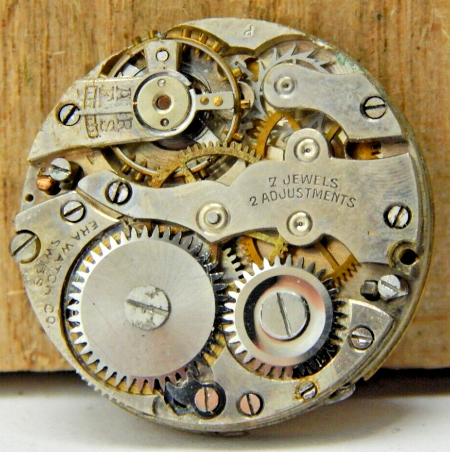 Vintage ERA watch co 7j 2 adj 8/0 size Good Luck openface pocket watch movement