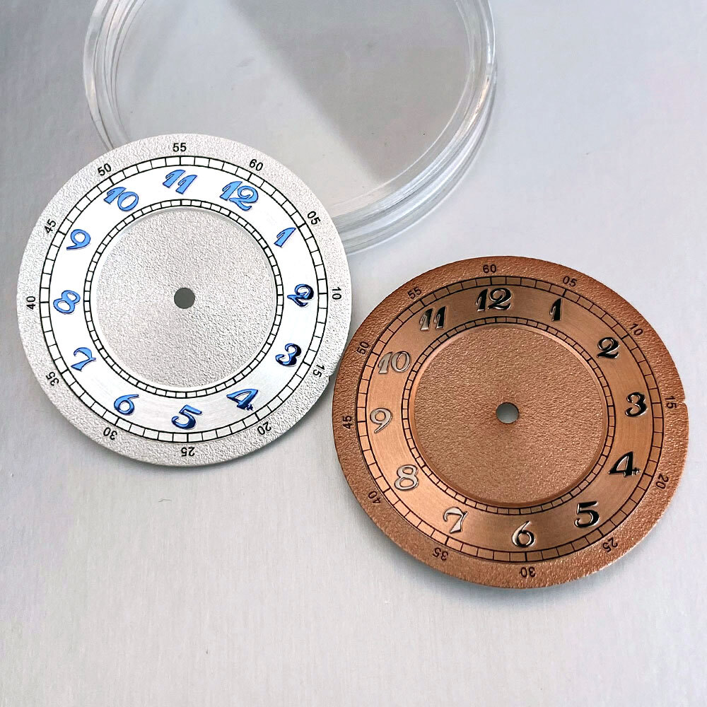 Brown Silver Watch Dial 33.5mm Blue Arabic Numerals Hand Set Fit NH35 NH36 NH38