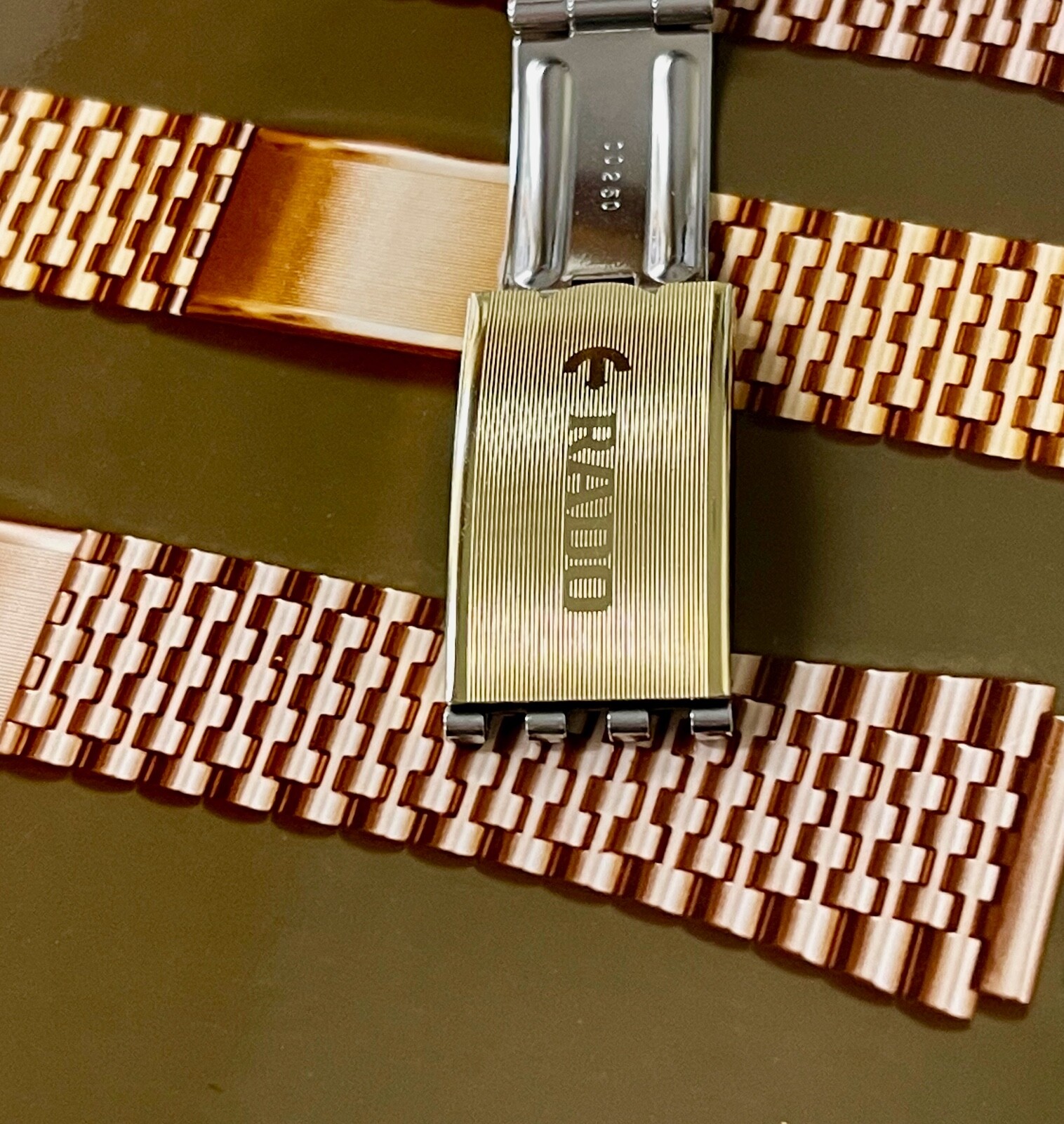 Vintage 7-row Rado NSA watch bracelet complete NOS clasp yellow gold plate Swiss