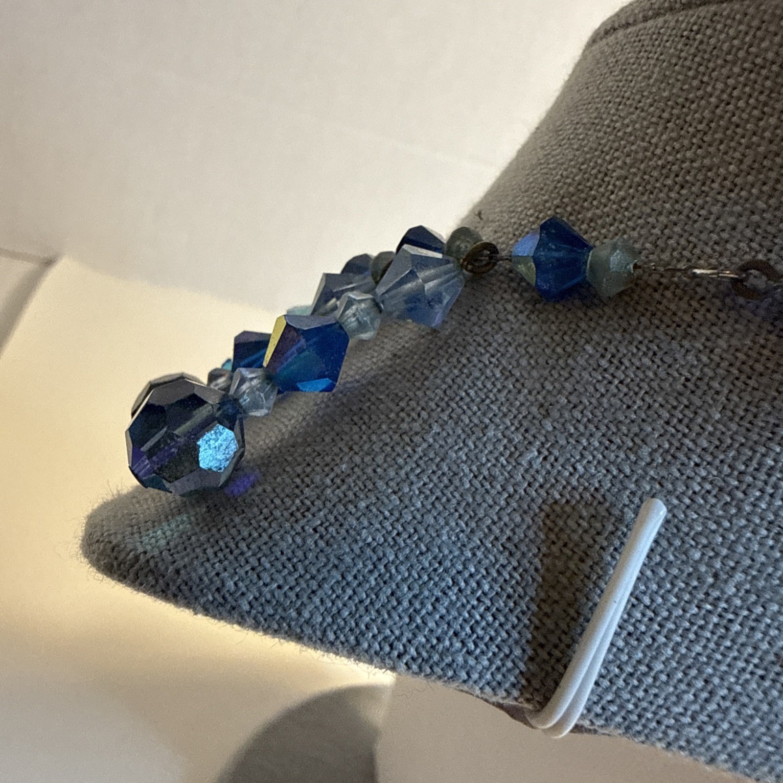 Vintage Blue Glass Or Crystal Borealis Choker Necklace Beautiful 15” 50s