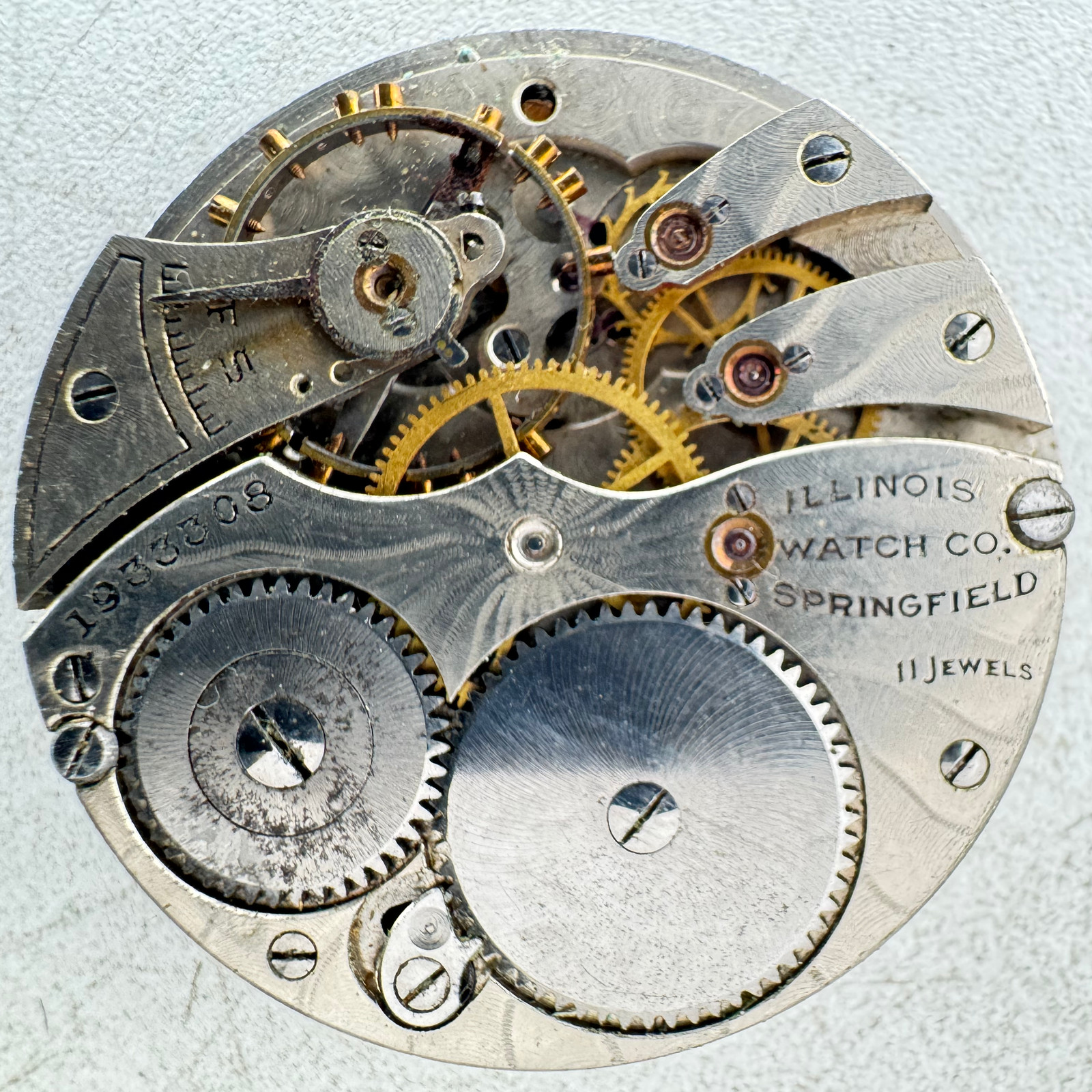Antique 12s L.G. Abbott Illinois Single Sunk Sunray Pocket Watch Movement 219