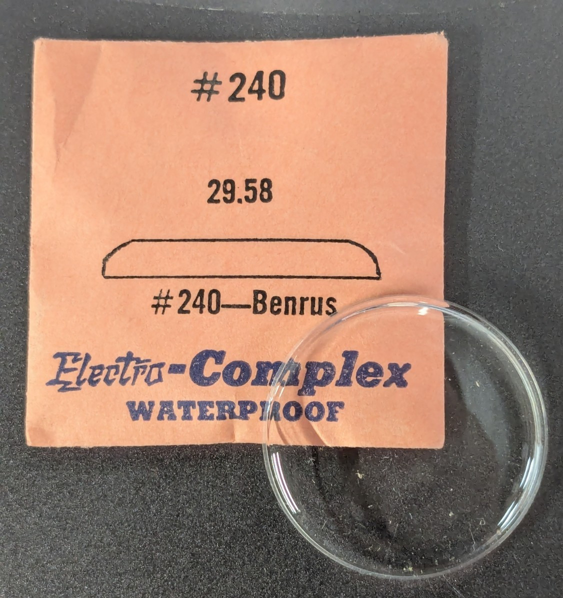 NOS Electro-Complex Acrylic Watch Crystal for Benrus 29.58mm #240