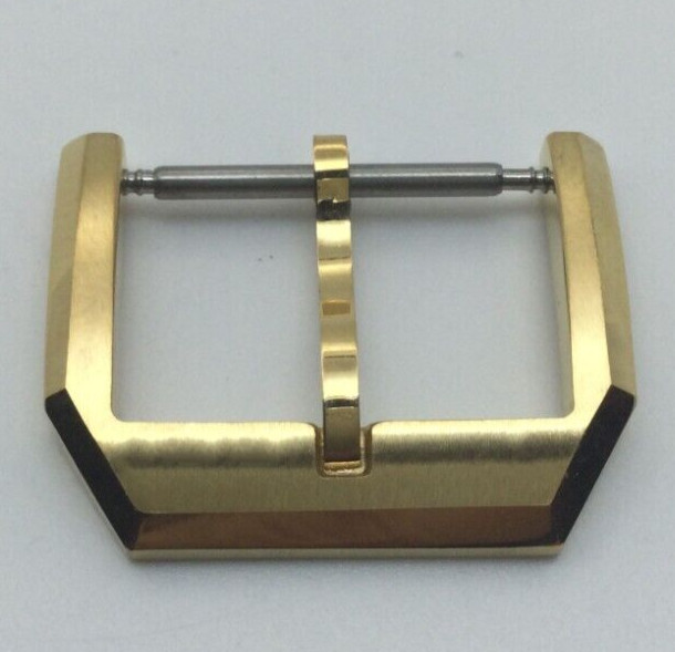 18MM S/STEEL LEATHER STRAP TANG BUCKLE FOR IWC PILOT PORTUGUESE BRUSHED GOLD